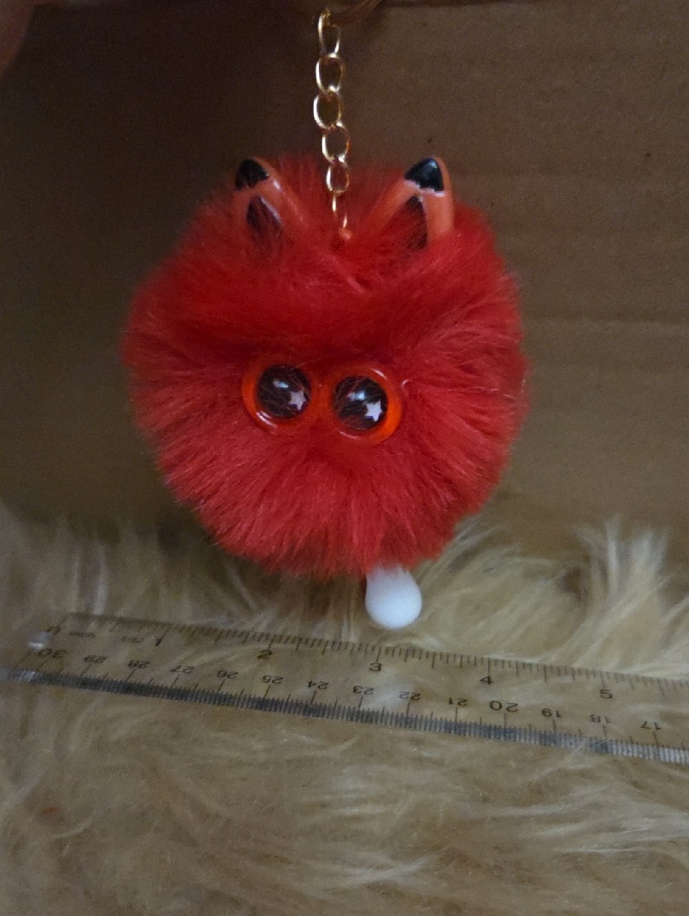 Red Furry Cat Keychain Charm - Cute Pom Pom NWOT